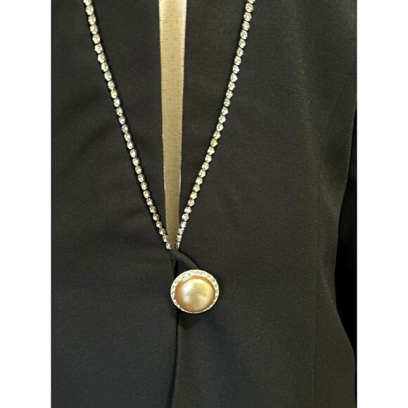 Vintage Women's Black Evening Jacket Rhinestones White Satin Lapel Size 16 Event - Picture 6 of 9